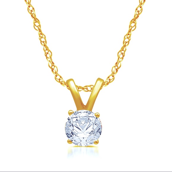Jewelry - Gold tone necklace with 1ct cz pendant